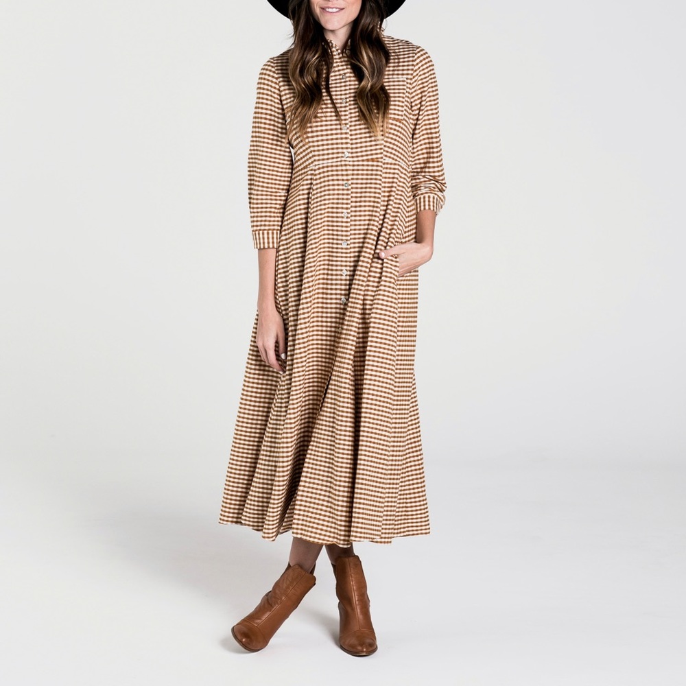 Brown gingham collared dress